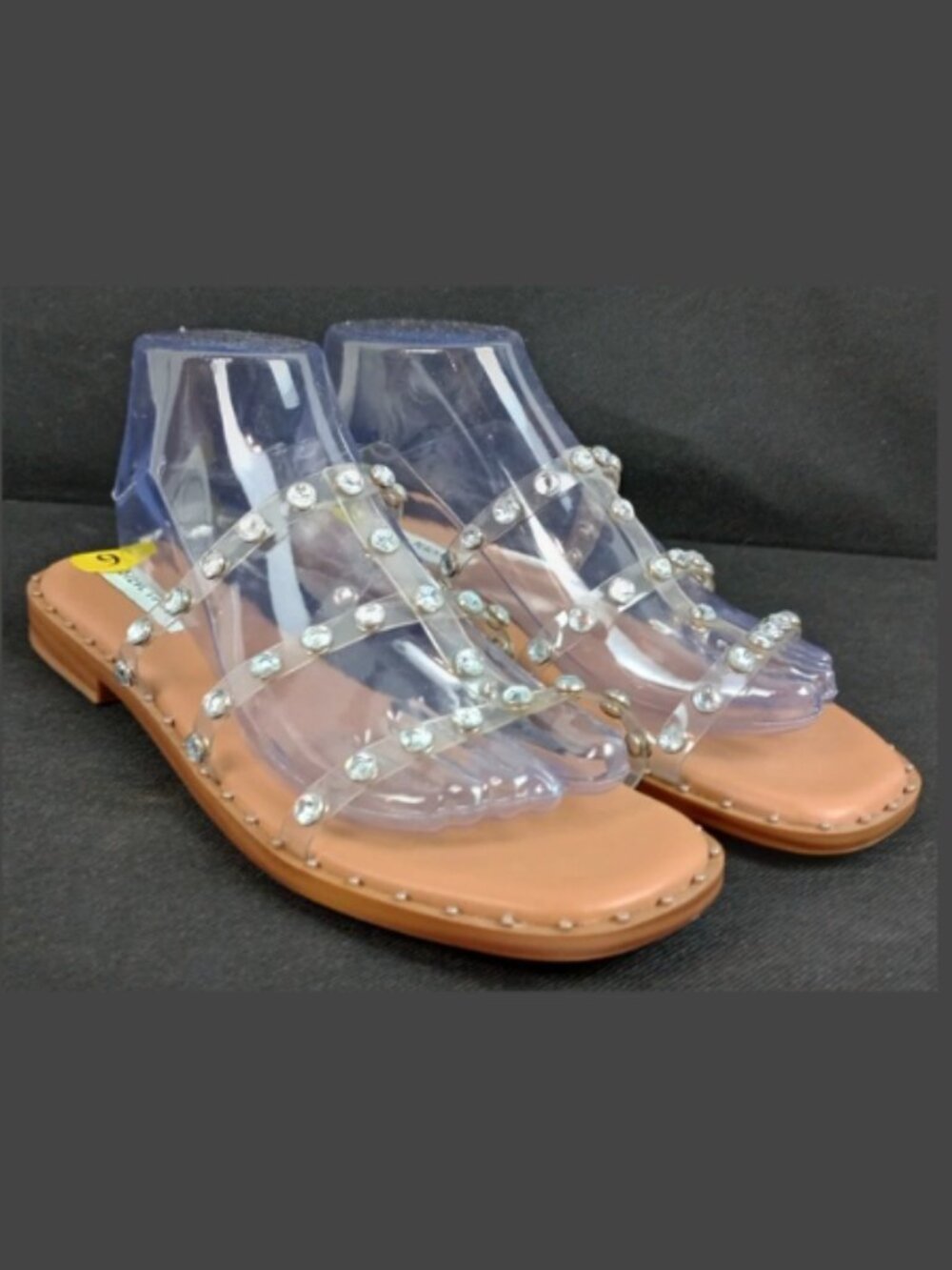 Steve Madden‎ Women's 9 Clear Strap Jewel Studded Flat Sandals
